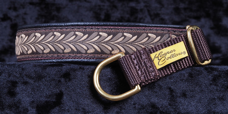 1 Inch Collar Wheat on Brown Web with Black Leather and Brass Hardware Keeper Collars