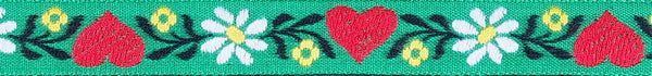 R3003 5/8 Inch Red Hearts and Daisies on Green Keeper Collars