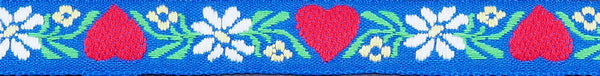 R3002 5/8 Inch Red Hearts and Daisies on Blue Keeper Collars