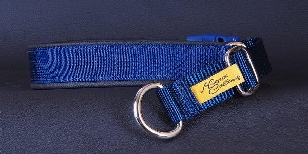 1 Inch Mamba Collar Navy Blue Web with Black Leather and Chrome Hardware