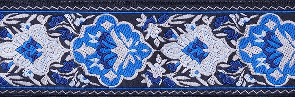 R7217 1 1/2 Inch Tan, Royal and Navy Blossoms Keeper Collars