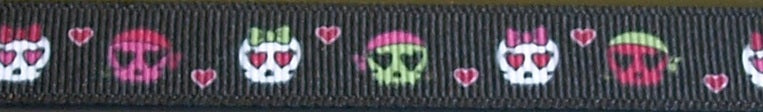 R2008-CG 1/2 Inch Pink and Green Skulls Keeper Collars