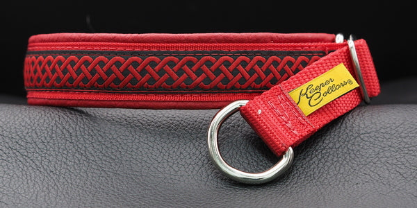 1 Inch Collar Red Celtic Knot on Red Web with Red Leather and Chrome Hardware (Copy)