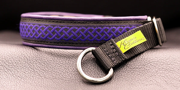 1 Inch Collar Purple Celtic Knot on Black Web with Purple Leather and Chrome Hardware