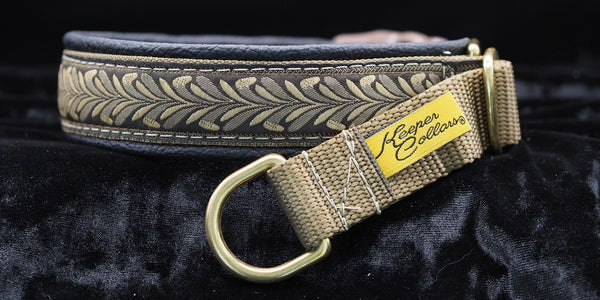 1 Inch Collar Wheat on Coyote Web with Black Leather and Brass Hardware