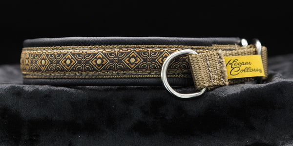 3/4 Inch Collar Brown Geo on Coyote Web with Black Leather and Chrome Hardware