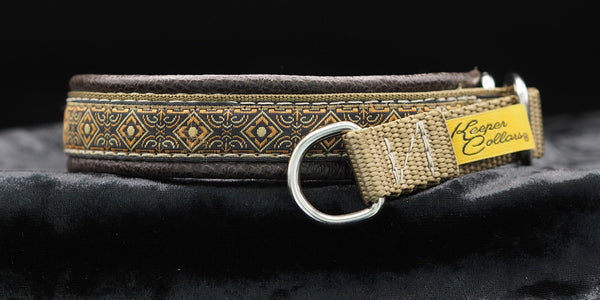 3/4 Inch Collar Brown Geo on Coyote Web with Brown Leather and Chrome Hardware