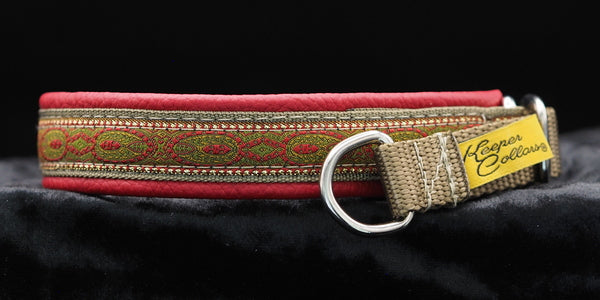 3/4 Inch Collar Red Konta on Coyote Web with Red Leather and Brass Hardware