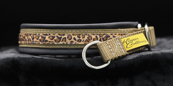 3/4 Inch Collar Leopard on Coyote Web with Black Leather and Chrome Hardware