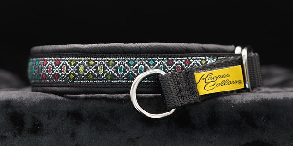 3/4 Inch Collar Silver Dimonds with Colors on Black Web with Black Leather and Chrome Hardware