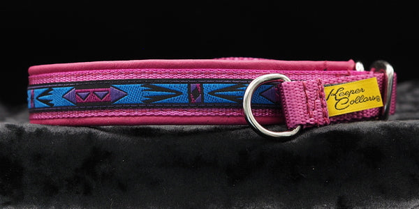 3/4 Inch Collar Teal and Purple Arizona on Dk. Pink Web with Pink Leather and Chrome Hardware