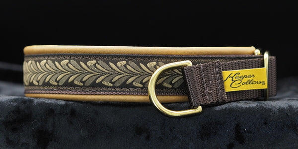 1 Inch Collar Wheat on Brown Web with Lt. Brown Leather and Brass Hardware