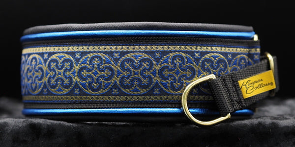 2 Inch Double Leather Blue Shield on Black Web with Metallic Blue and Black Leather with Brass Hardware
