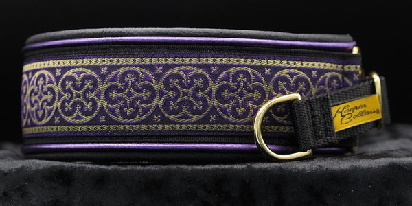2 Inch Double Leather Purple Shield on Black Web with Metallic Purple and Black Leather  Brass Hardware