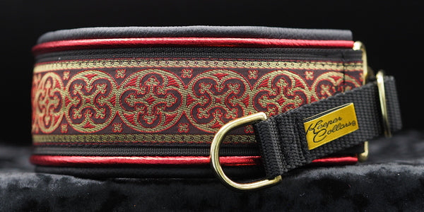 2 Inch Double Leather Red Shield on Black Web with Metallic Red and Black Leather Brass Hardware