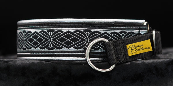 1 1/2 Inch Collar Silver and Black Big Diamonds on Black Web with Silver Leather and Chrome Hardware