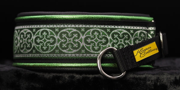 2 Inch Double Leather Green Shield on Black Web with Metallic Green and Black Leather Brass Hardware