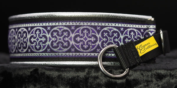 2 Inch Collar Silver and Purple Shields on Black Web with Silver Leather and Chrome Hardware