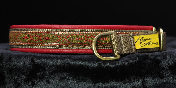 3/4 Inch Collar Red Konta on Coyote Web with Red Leather and Brass Hardware