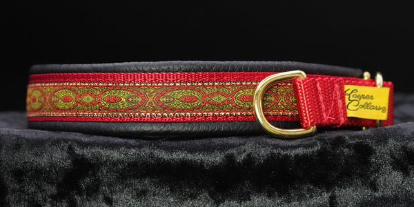 3/4 Inch Collar Red Konta on Red Web with Black Leather and Brass Hardware