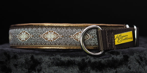 1 Inch Collar Eastern Brown Lace on Coyote Web and Brown Tug with Metallic Copper Leather and Chrome Hardware