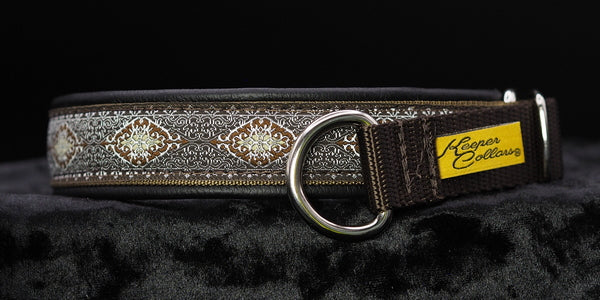 1 Inch Collar Eastern Brown Lace on Coyote Web and Brown Tug with Black Leather and Chrome Hardware