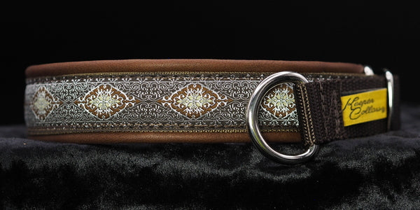 1 Inch Collar Eastern Brown Lace on Coyote Web and Brown Tug with Red Brown Leather and Chrome Hardware