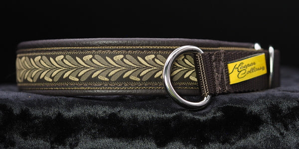 1 Inch Collar Wheat on Coyote Web and Brown Tug with Brown Leather and Chrome Hardware