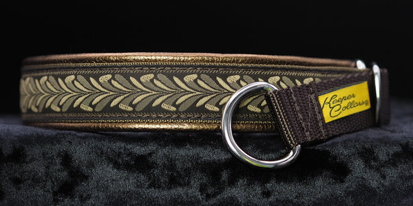 1 Inch Collar Wheat on Coyote Web and Brown Tug with Copper Leather and Chrome Hardware