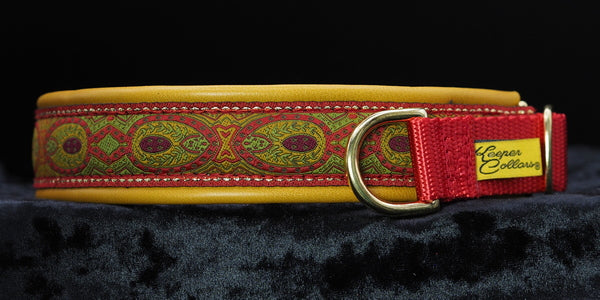 1 Inch Collar Red Konta on Red Web with Mustard Leather and Brass Hardware