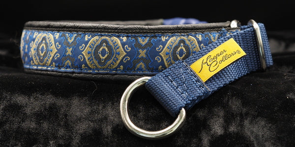 1 Inch Collar Blue God's Eye on Black Web with Black Leather and Chrome Hardware