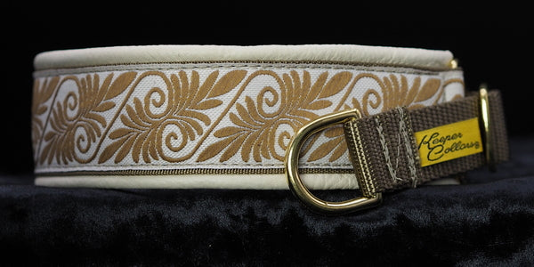 1 1/2 Inch Collar Cream and Tan Fern on Coyote Web with Cream Leather and Brass Hardware