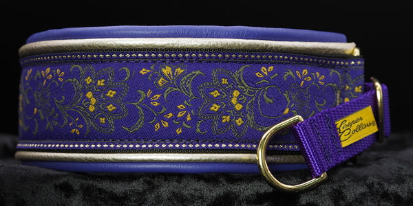 2 Inch Double Leather Purple and Yellow Buds with Metallic Gold and Purple Leather with Purple Tug with Brass Hardware