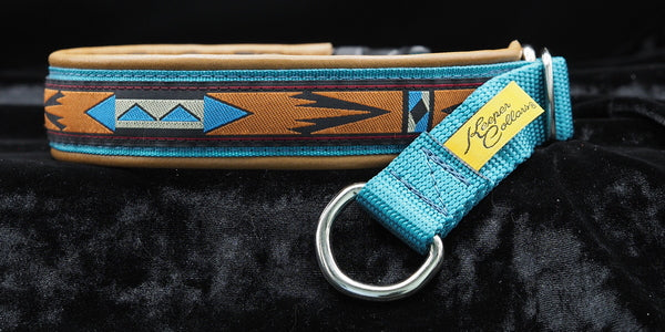 1 Inch Collar Arizona on Teal Web with Lt. Brown Leather and Chrome Hardware