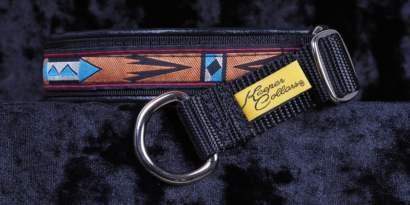 1 Inch Collar Arizona on Black Web with Black Leather and Chrome Hardware Keeper Collars