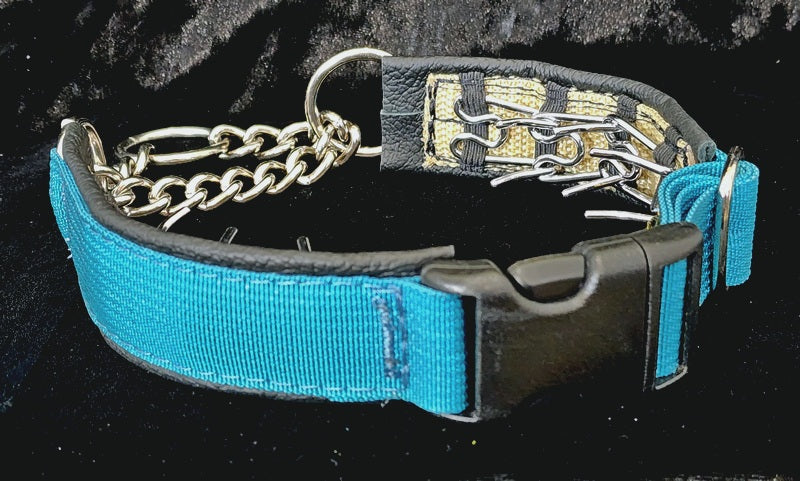 1 Inch Keep-Easy Collar Teal Web with Black Leather and Chrome Hardware