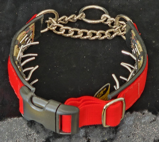 1 Inch Keep-Easy Collar Red Web with Black Leather and Chrome Hardware