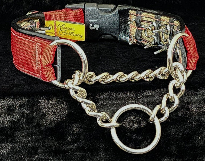 1 Inch Keep-Easy Collar Purple Web with Black Leather and Chrome Hardware Keeper Collars