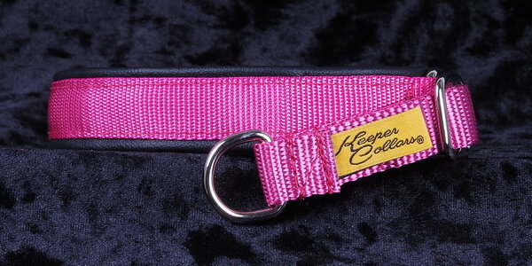 Test 3/4 Inch Mamba Collar Dk Pink Web with Black Leather and Chrome Hardware