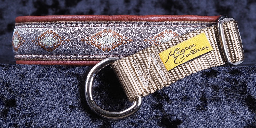 1 Inch Collar Eastern Brown Lace on Coyote Web with Red-Brown Leather and Chrome Hardware