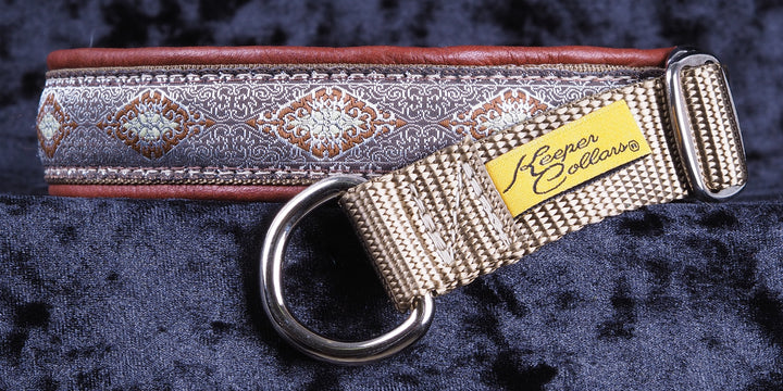 1 Inch Collar Eastern Brown Lace on Coyote Web with Red-Brown Leather and Chrome Hardware