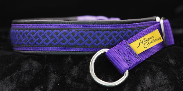 1 Inch Collar Purple Celtic Knot on Purple Web with Black Leather and Chrome Hardware