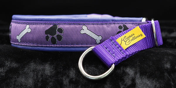 1 Inch Collar Purple Paws on Purple Web with Purple Leather and Chrome Hardware