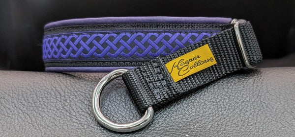 1 Inch Collar Purple Celtic Knot on Black Web with Purple Leather and Chrome Hardware