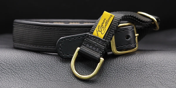 Return, 19" 1" Black Web, Mamba, Brass Hardware, Medium Prong , Leather strap and bucklle