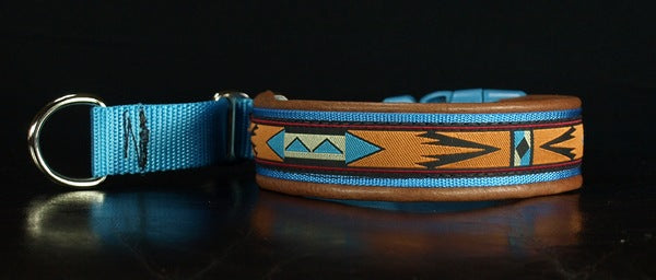 1 Inch Collar Arizona on Teal Web with Lt. Brown Leather and Chrome Hardware