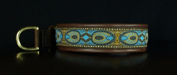 1 Inch Collar Blue Konta on Brown Web with Brown Leather and Brass Hardware