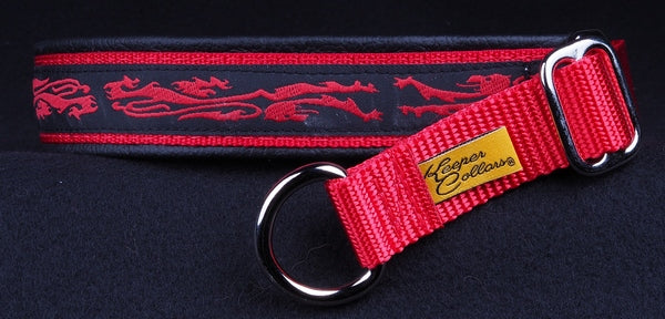 1 Inch Collar Red Griffin on Red Web with Black Leather and Chrome Hardware