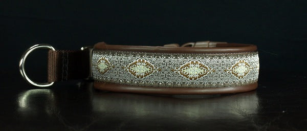 1 Inch Collar Silver Eastern Brown Lace on Brown Web with Brown Leather and Chrome Hardware Keeper Collars
