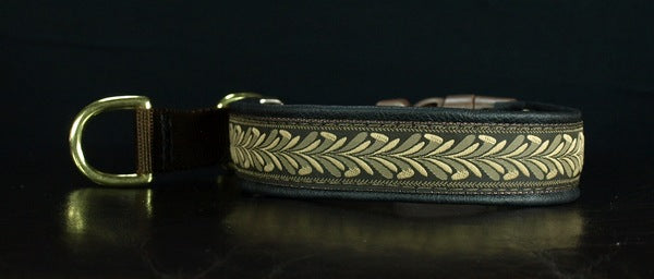 1 Inch Collar Wheat on Brown Web with Black Leather and Brass Hardware